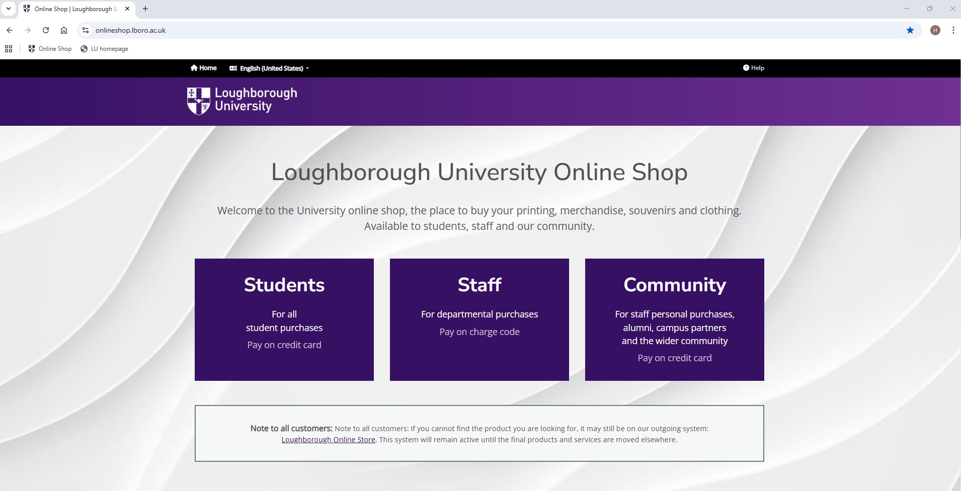 Online Shop homepage screen shot
